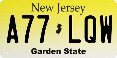 NJ license plate A77LQW