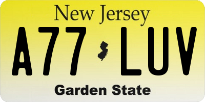 NJ license plate A77LUV