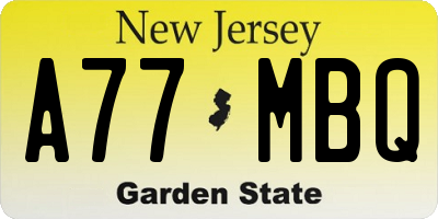 NJ license plate A77MBQ