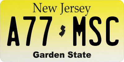 NJ license plate A77MSC