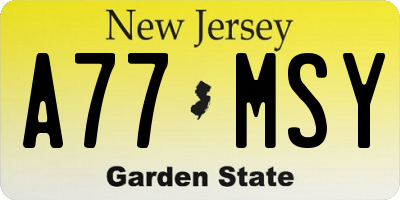 NJ license plate A77MSY