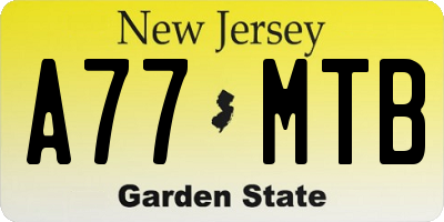 NJ license plate A77MTB