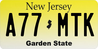 NJ license plate A77MTK