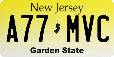 NJ license plate A77MVC