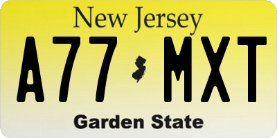 NJ license plate A77MXT