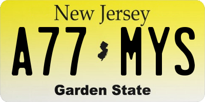 NJ license plate A77MYS