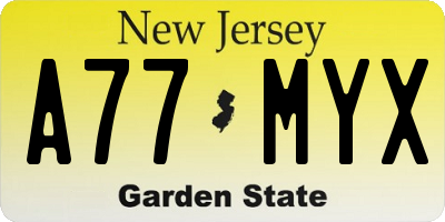 NJ license plate A77MYX