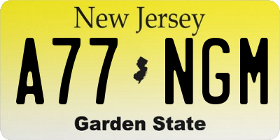 NJ license plate A77NGM