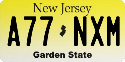 NJ license plate A77NXM