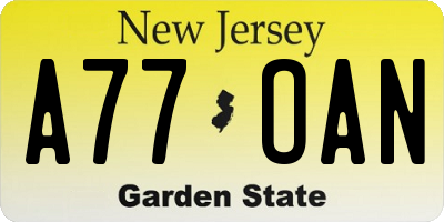 NJ license plate A77OAN