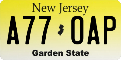 NJ license plate A77OAP