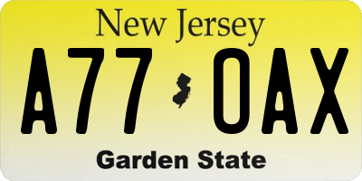 NJ license plate A77OAX
