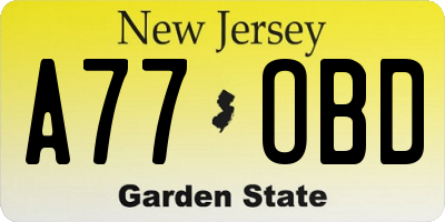 NJ license plate A77OBD