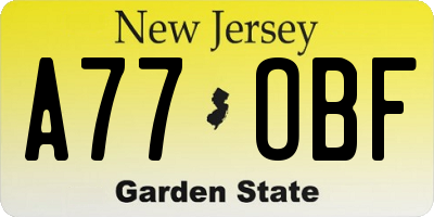 NJ license plate A77OBF