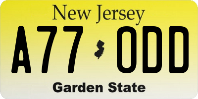 NJ license plate A77ODD