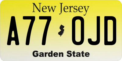 NJ license plate A77OJD