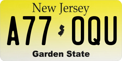 NJ license plate A77OQU