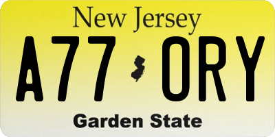 NJ license plate A77ORY