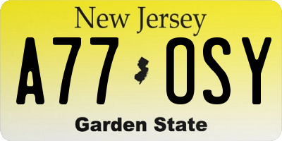 NJ license plate A77OSY