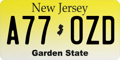 NJ license plate A77OZD