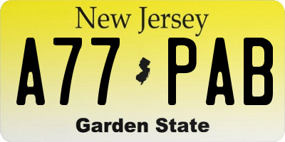 NJ license plate A77PAB