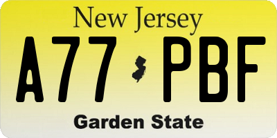 NJ license plate A77PBF
