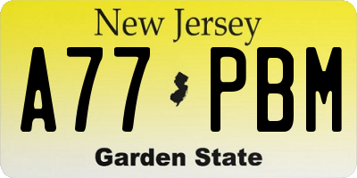 NJ license plate A77PBM