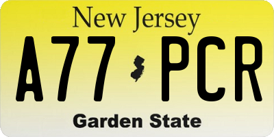NJ license plate A77PCR