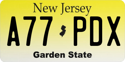 NJ license plate A77PDX