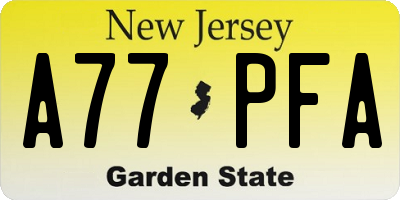 NJ license plate A77PFA