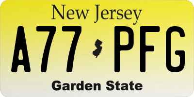 NJ license plate A77PFG