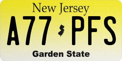 NJ license plate A77PFS