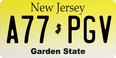 NJ license plate A77PGV