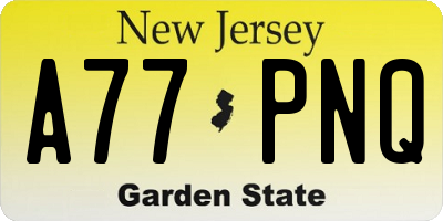 NJ license plate A77PNQ