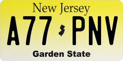 NJ license plate A77PNV