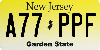 NJ license plate A77PPF