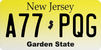 NJ license plate A77PQG