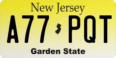 NJ license plate A77PQT