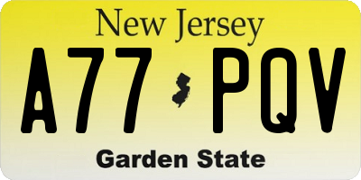 NJ license plate A77PQV