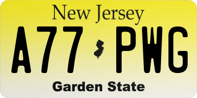 NJ license plate A77PWG
