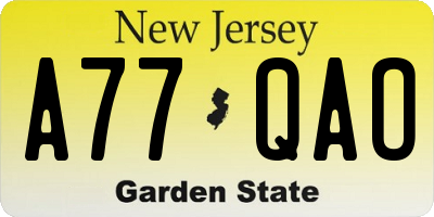 NJ license plate A77QAO