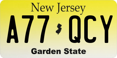 NJ license plate A77QCY