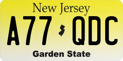 NJ license plate A77QDC