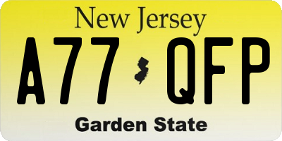 NJ license plate A77QFP