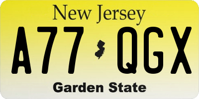 NJ license plate A77QGX
