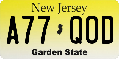 NJ license plate A77QOD