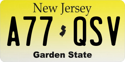 NJ license plate A77QSV