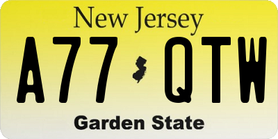 NJ license plate A77QTW