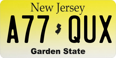 NJ license plate A77QUX