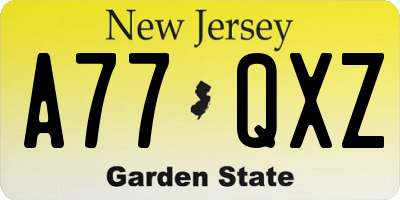 NJ license plate A77QXZ